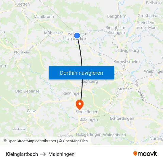 Kleinglattbach to Maichingen map