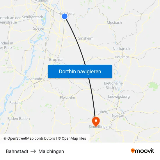 Bahnstadt to Maichingen map