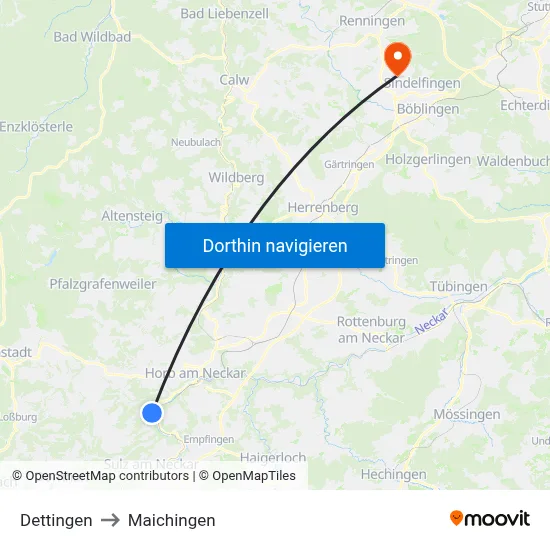 Dettingen to Maichingen map