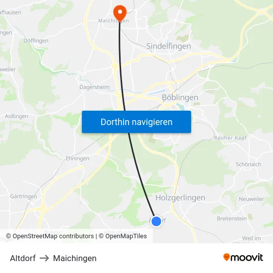 Altdorf to Maichingen map