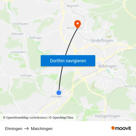 Ehningen to Maichingen map