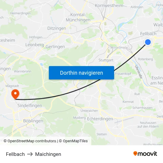 Fellbach to Maichingen map