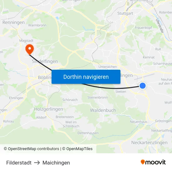 Filderstadt to Maichingen map