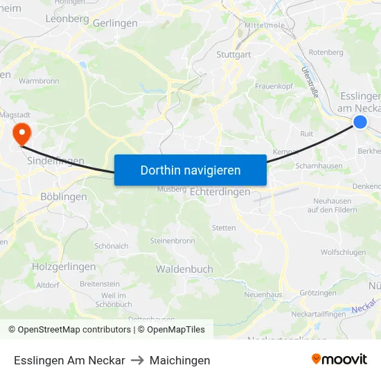 Esslingen Am Neckar to Maichingen map