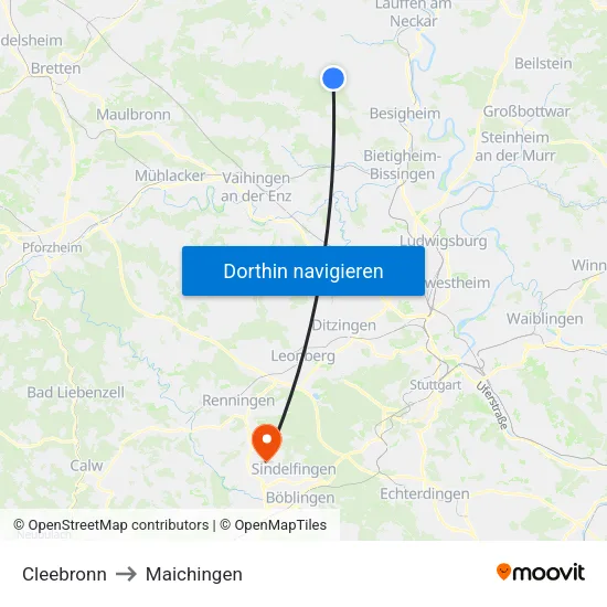 Cleebronn to Maichingen map