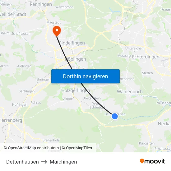 Dettenhausen to Maichingen map