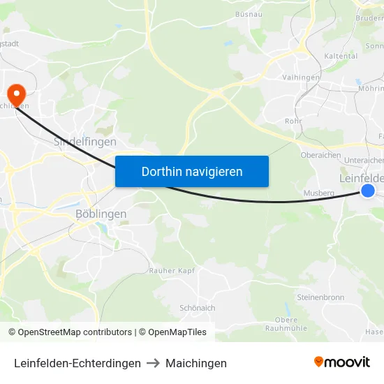 Leinfelden-Echterdingen to Maichingen map