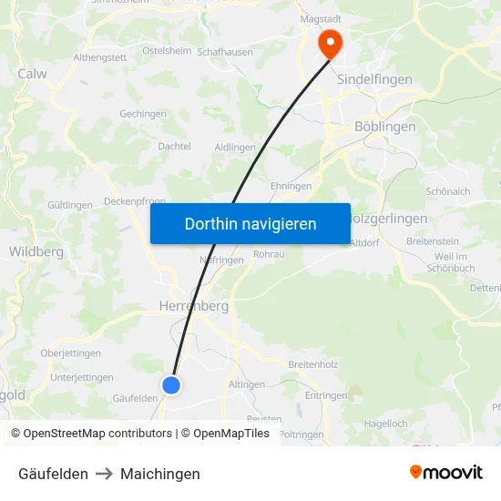 Gäufelden to Maichingen map