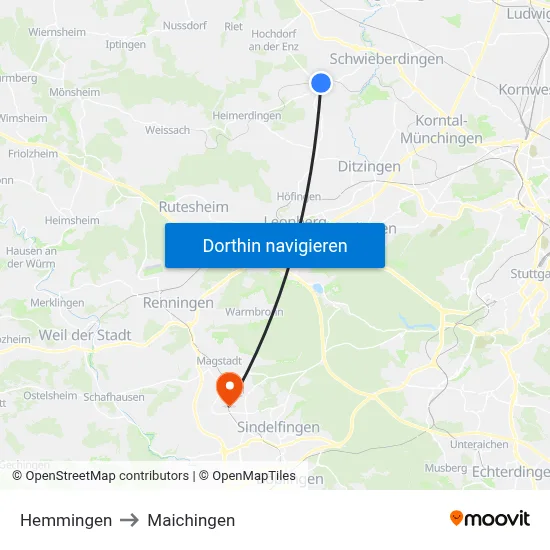 Hemmingen to Maichingen map