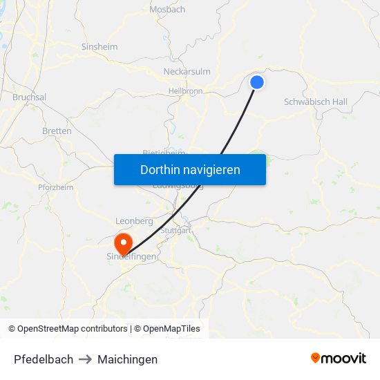 Pfedelbach to Maichingen map