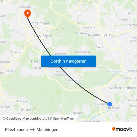 Pliezhausen to Maichingen map