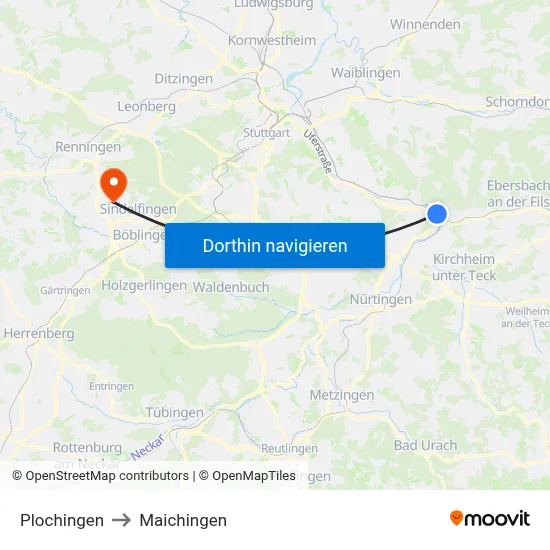 Plochingen to Maichingen map