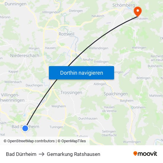 Bad Dürrheim to Gemarkung Ratshausen map