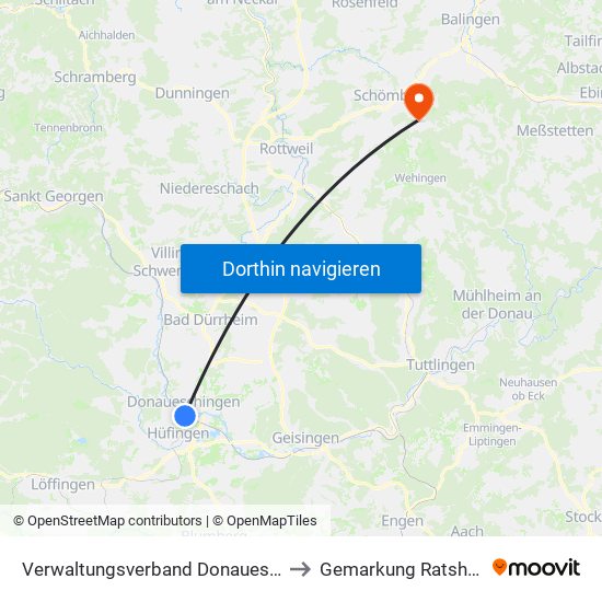 Verwaltungsverband Donaueschingen to Gemarkung Ratshausen map