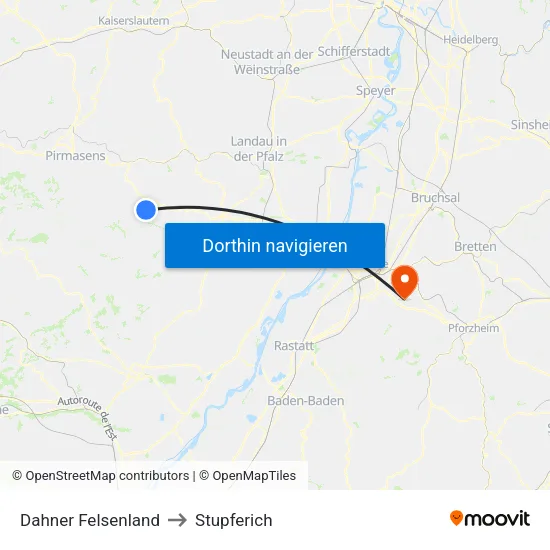 Dahner Felsenland to Stupferich map