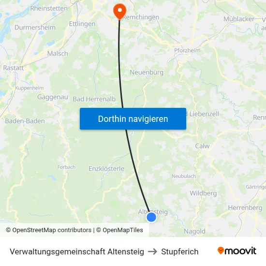 Verwaltungsgemeinschaft Altensteig to Stupferich map