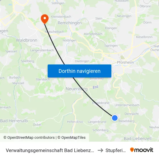 Verwaltungsgemeinschaft Bad Liebenzell to Stupferich map
