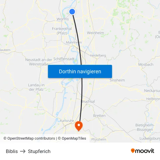 Biblis to Stupferich map