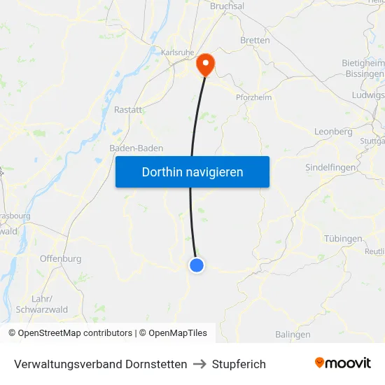 Verwaltungsverband Dornstetten to Stupferich map