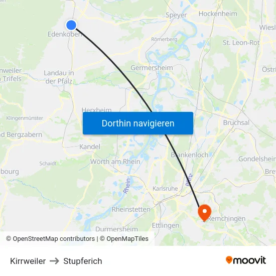 Kirrweiler to Stupferich map