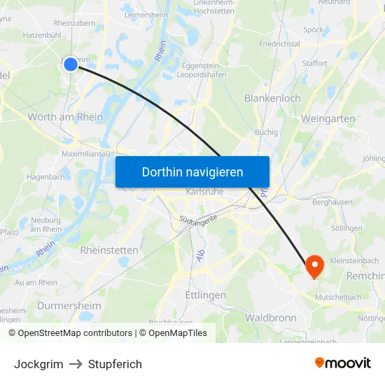 Jockgrim to Stupferich map
