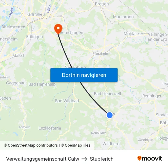 Verwaltungsgemeinschaft Calw to Stupferich map