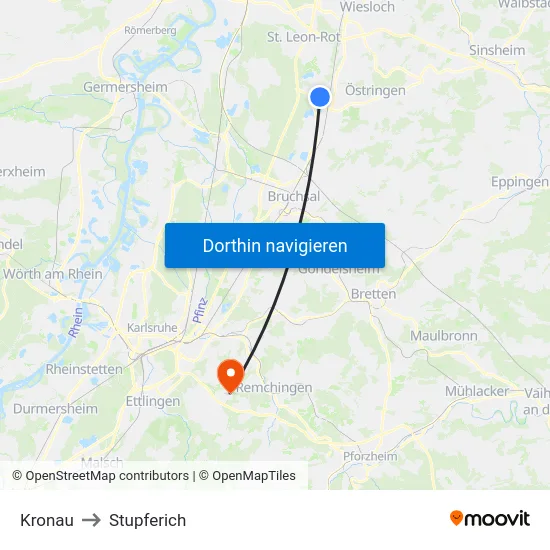 Kronau to Stupferich map