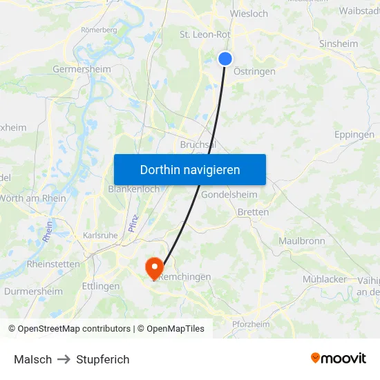 Malsch to Stupferich map