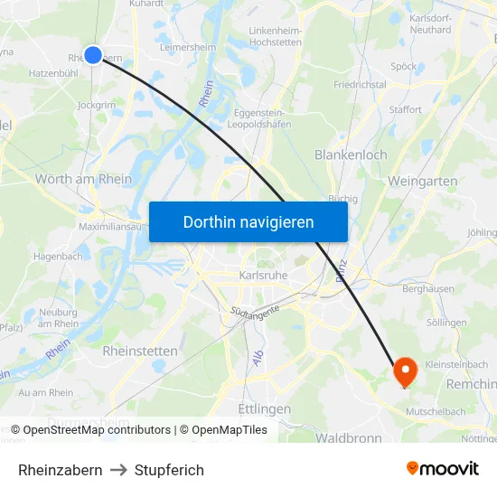 Rheinzabern to Stupferich map