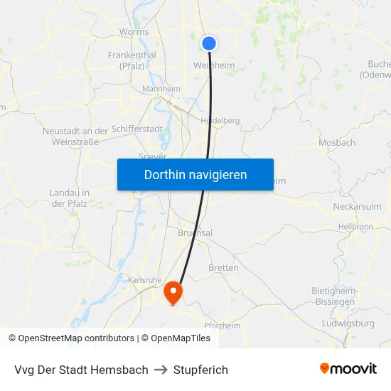 Vvg Der Stadt Hemsbach to Stupferich map