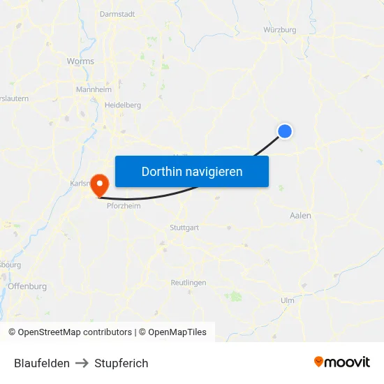 Blaufelden to Stupferich map