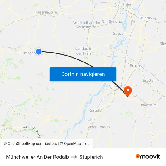 Münchweiler An Der Rodalb to Stupferich map