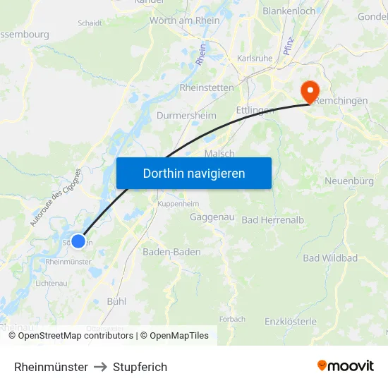 Rheinmünster to Stupferich map