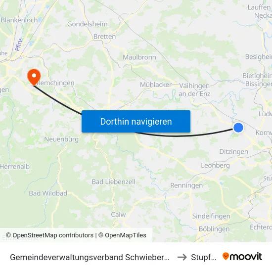 Gemeindeverwaltungsverband Schwieberdingen-Hemmingen to Stupferich map