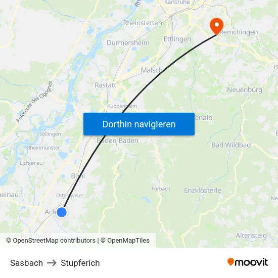 Sasbach to Stupferich map