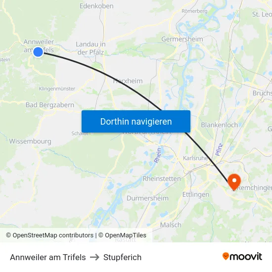 Annweiler am Trifels to Stupferich map