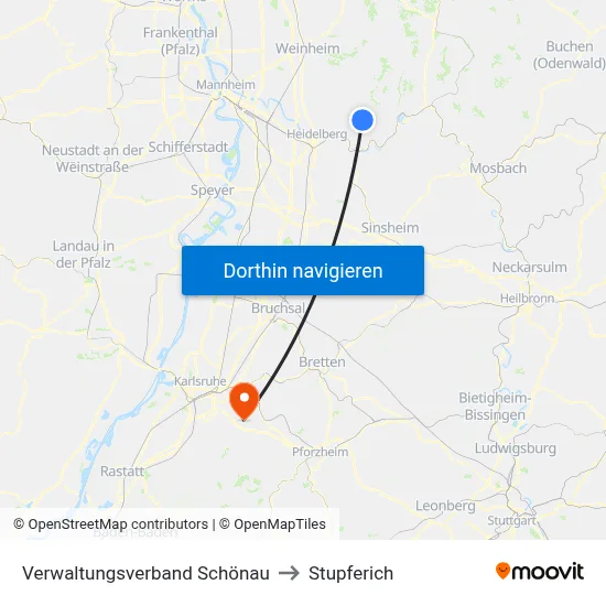 Verwaltungsverband Schönau to Stupferich map