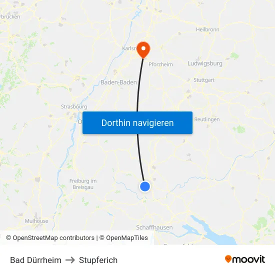 Bad Dürrheim to Stupferich map