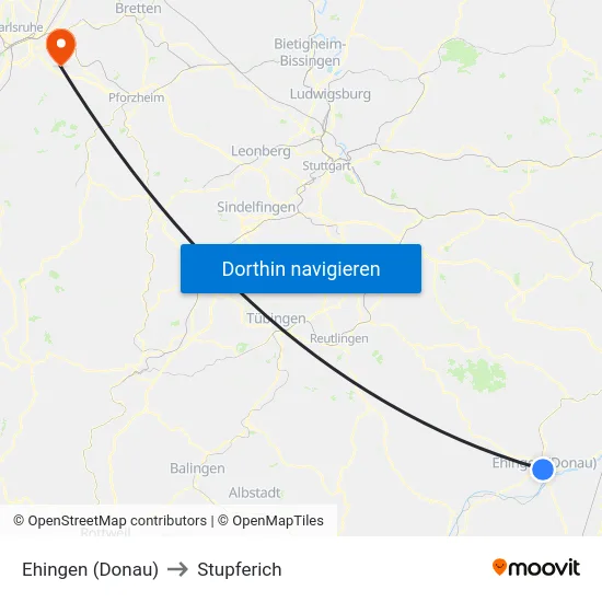 Ehingen (Donau) to Stupferich map