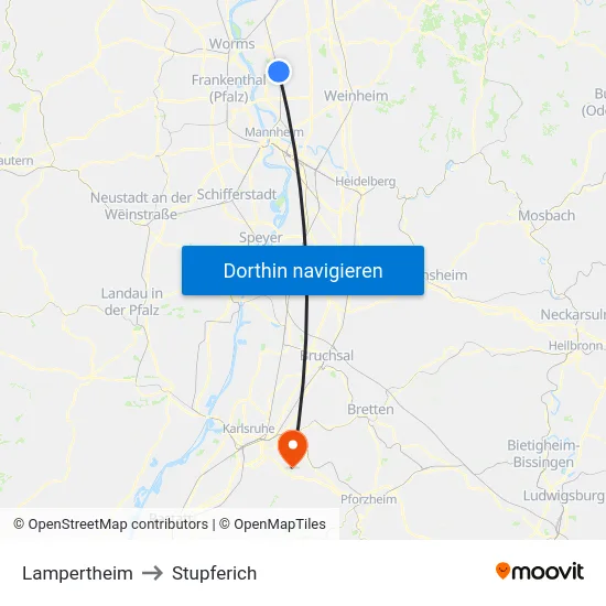 Lampertheim to Stupferich map