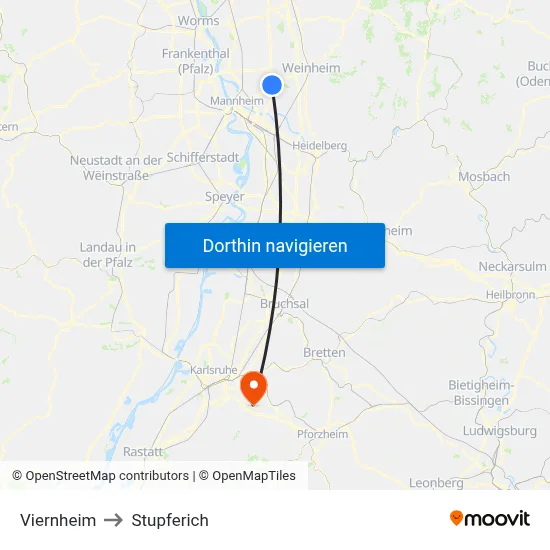 Viernheim to Stupferich map