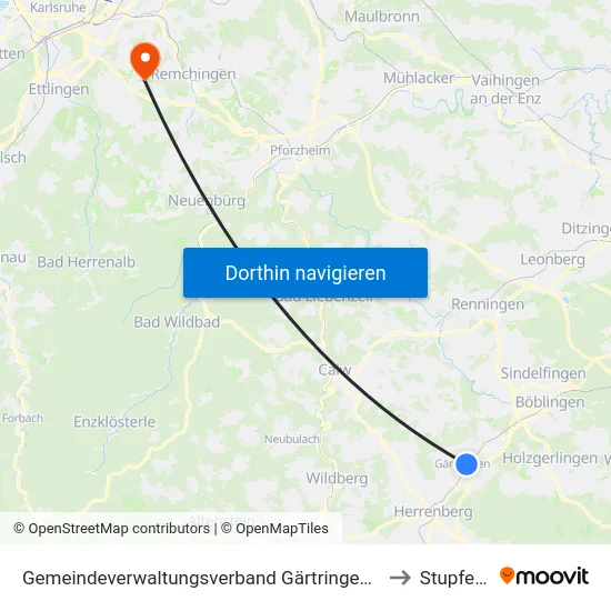 Gemeindeverwaltungsverband Gärtringen/Ehningen to Stupferich map