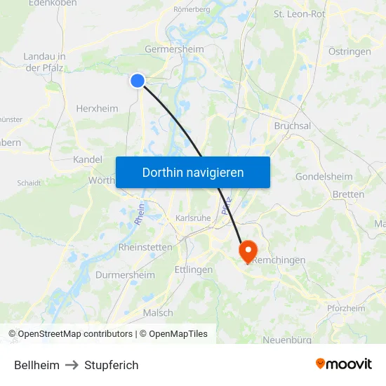 Bellheim to Stupferich map