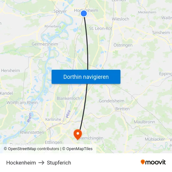 Hockenheim to Stupferich map