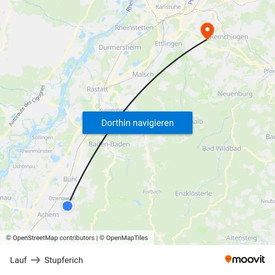 Lauf to Stupferich map