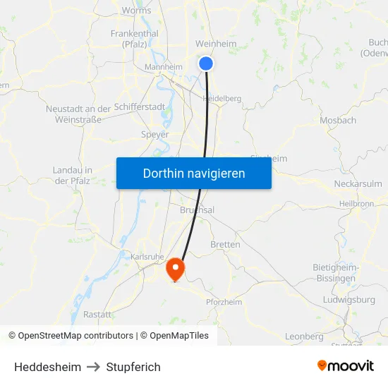 Heddesheim to Stupferich map