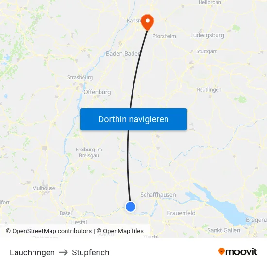 Lauchringen to Stupferich map