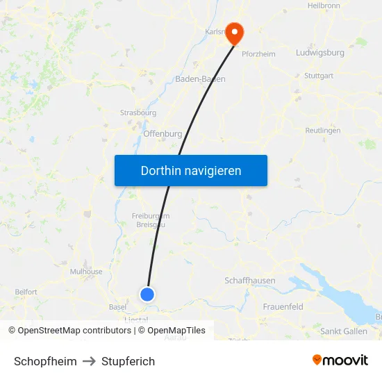 Schopfheim to Stupferich map