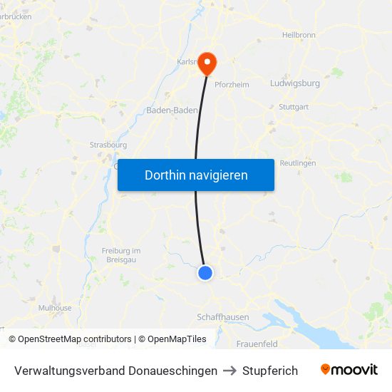 Verwaltungsverband Donaueschingen to Stupferich map