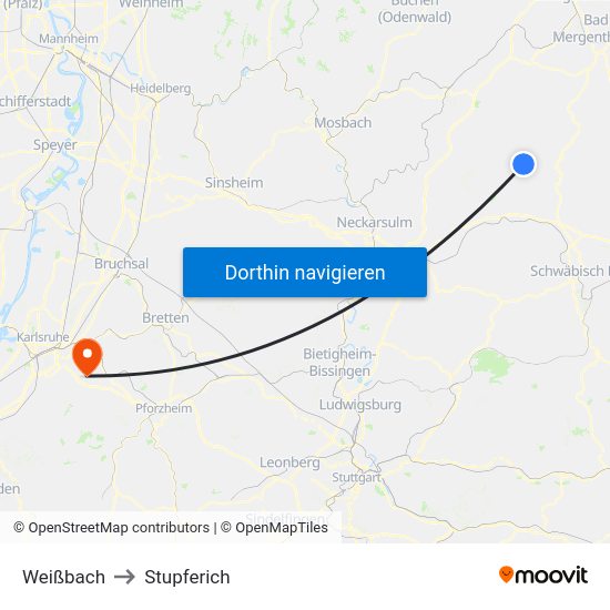 Weißbach to Stupferich map